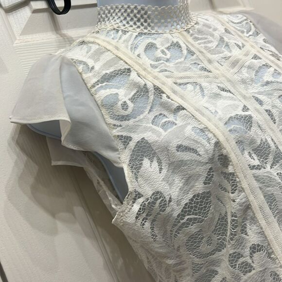 Papermoon Sz Large Short Sleeve Cream Off White Peplum Lace Crochet Cut Out - Picture 3 of 11